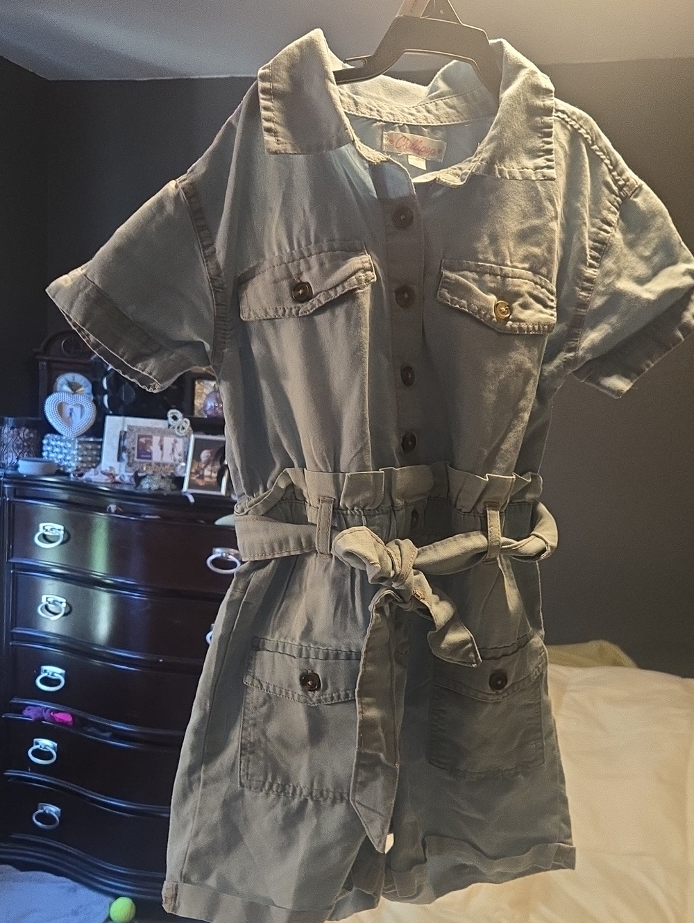 Kids Short Sleeve Utility One-Piece Romper - Light Olive